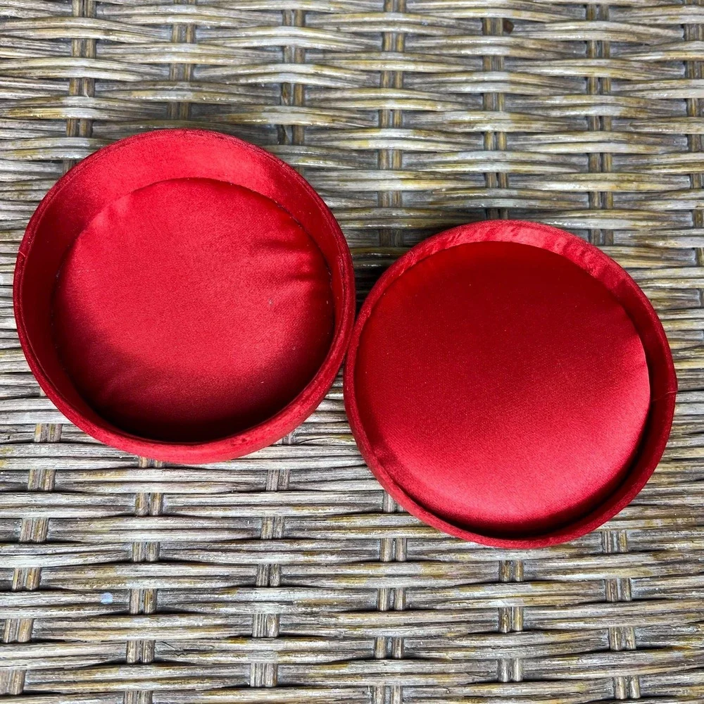Vintage Red Satin & Tapestry Trinket Box Christmas Box